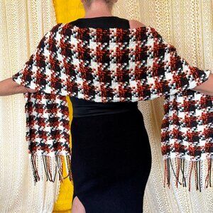 Banana Republic Cashmere & Wool Blend Orange & Brown Plaid Braided Scarf